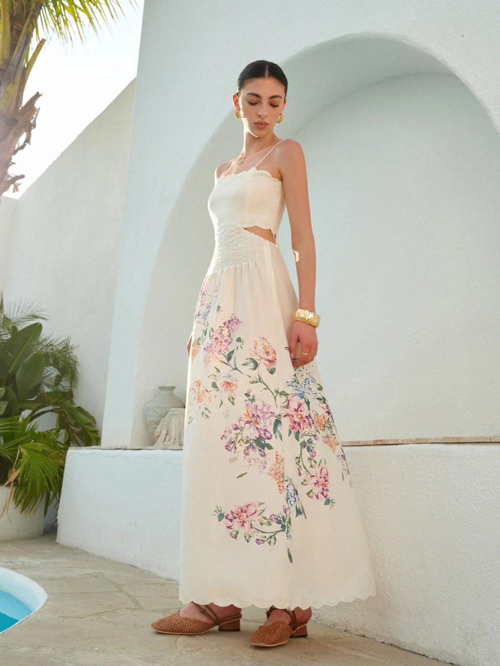 Commense Cream Floral Scalloped Maxi Dress - Picture 3 of 8